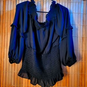 Womens Size L Black Ruffle blouse